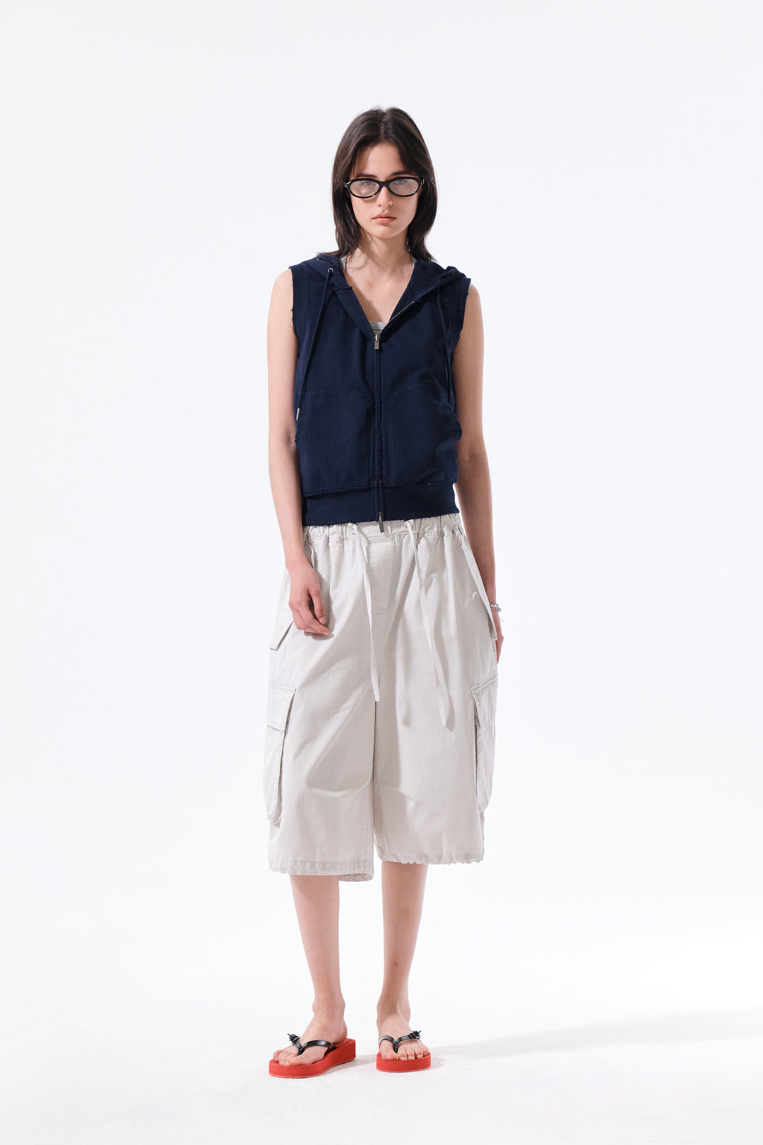 Matin Kim Back Logo Jersey Hood Vest — Navy blue