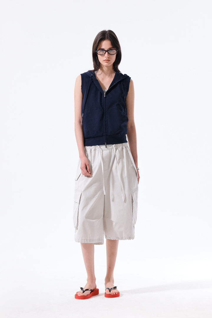 Matin Kim Back Logo Jersey Hood Vest — Navy blue
