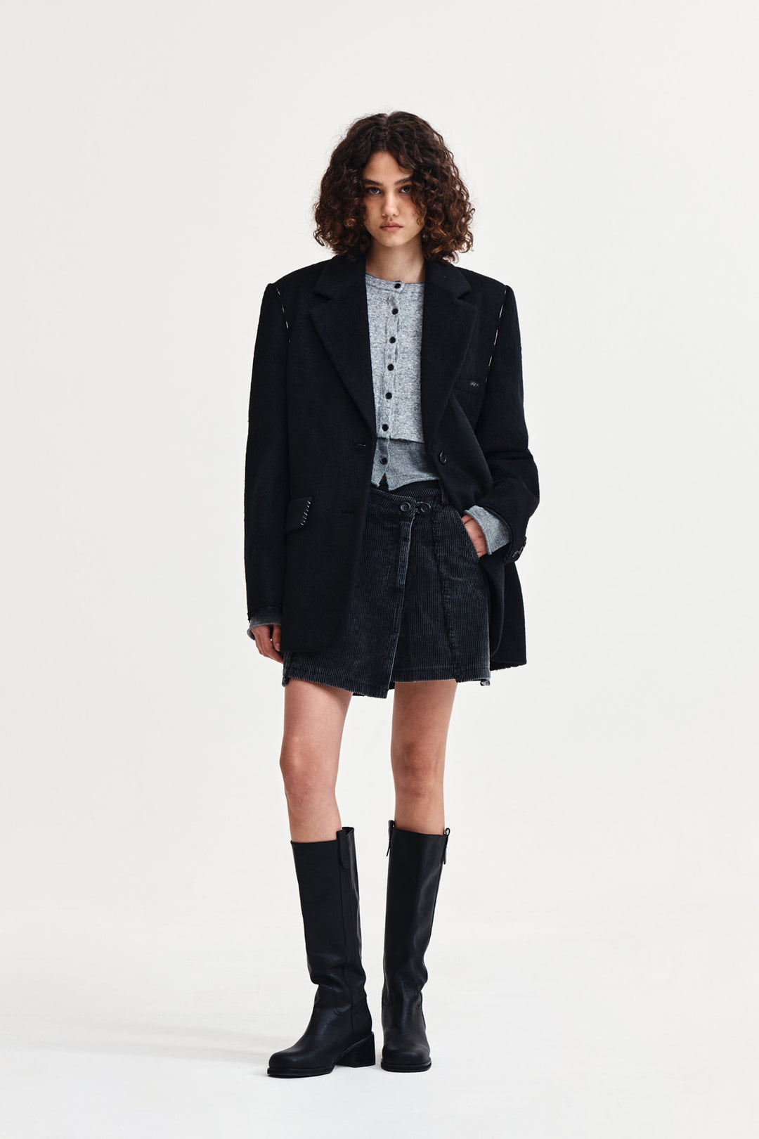 Matin Kim Hairy Overfit Stitch Single Jacket — Black