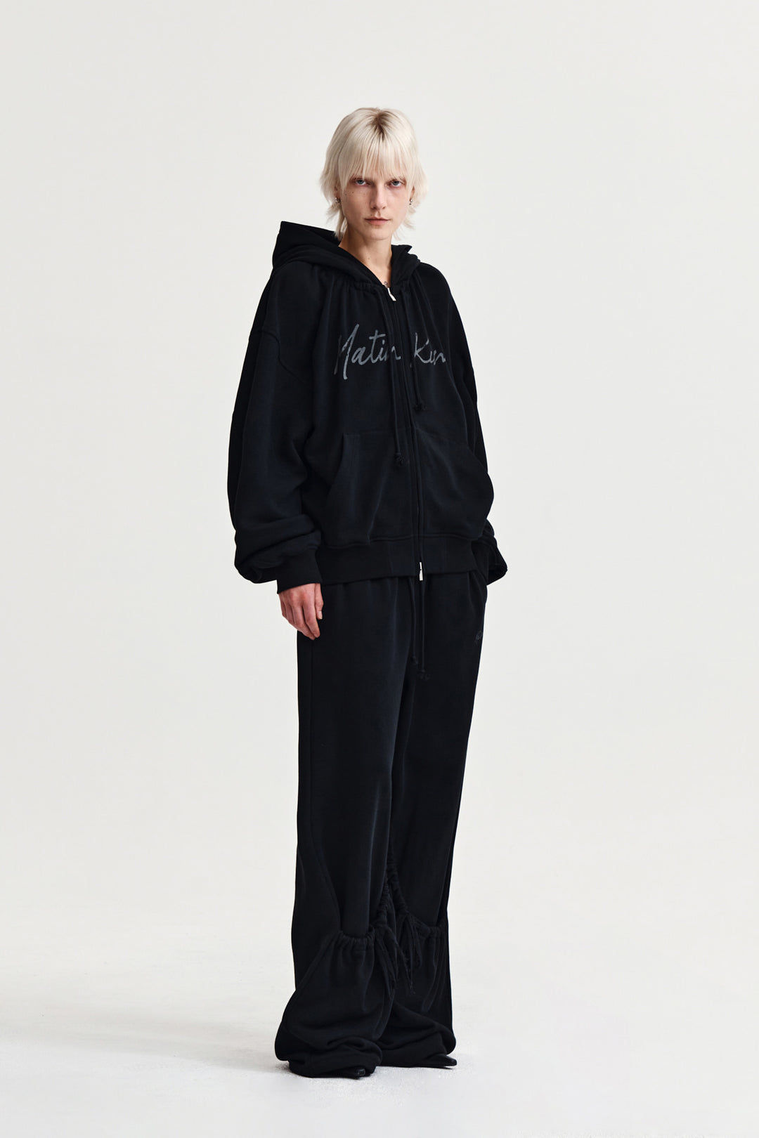 Matin Kim Drawstring Point Zip Up Hoody — Black