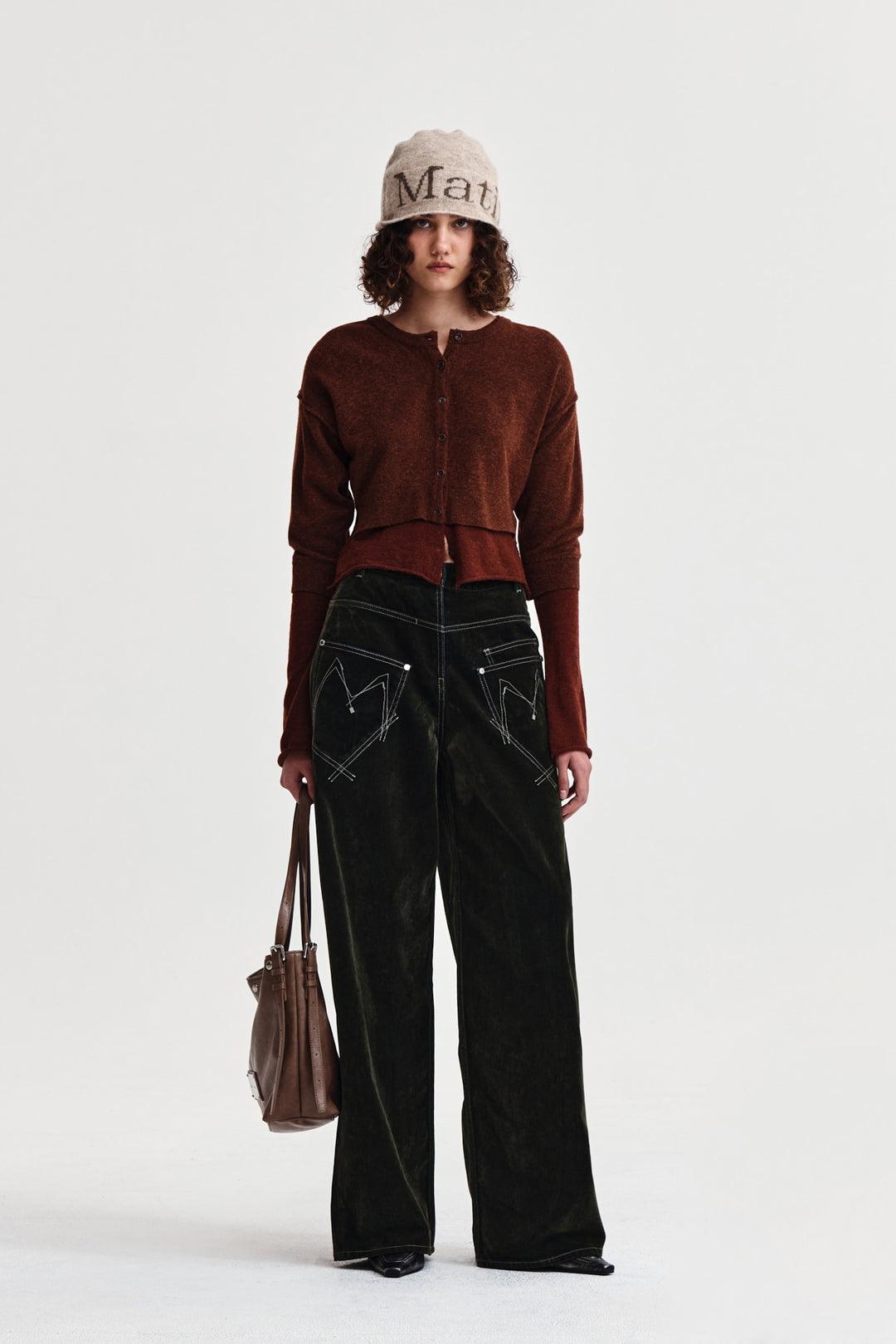 Matin Kim Layered Texture Knit Cardigan — Brown