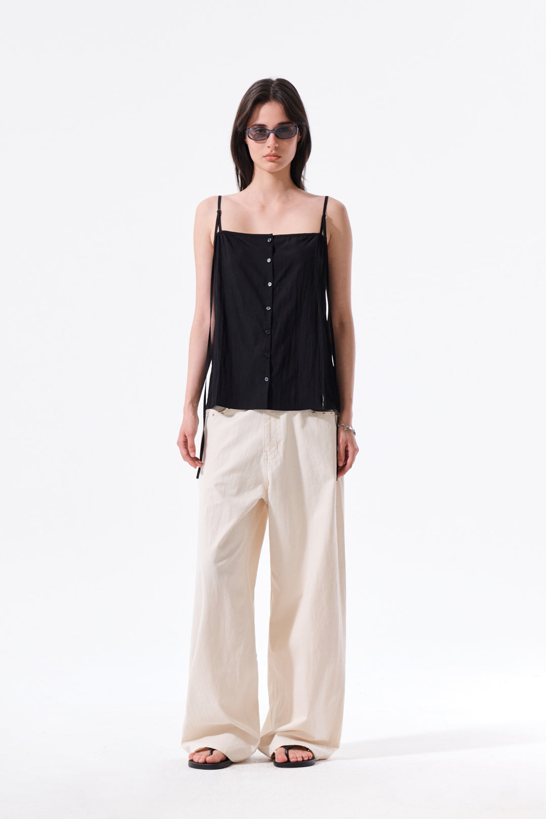 Matin Kim Button Sleeveless Blouse — Black