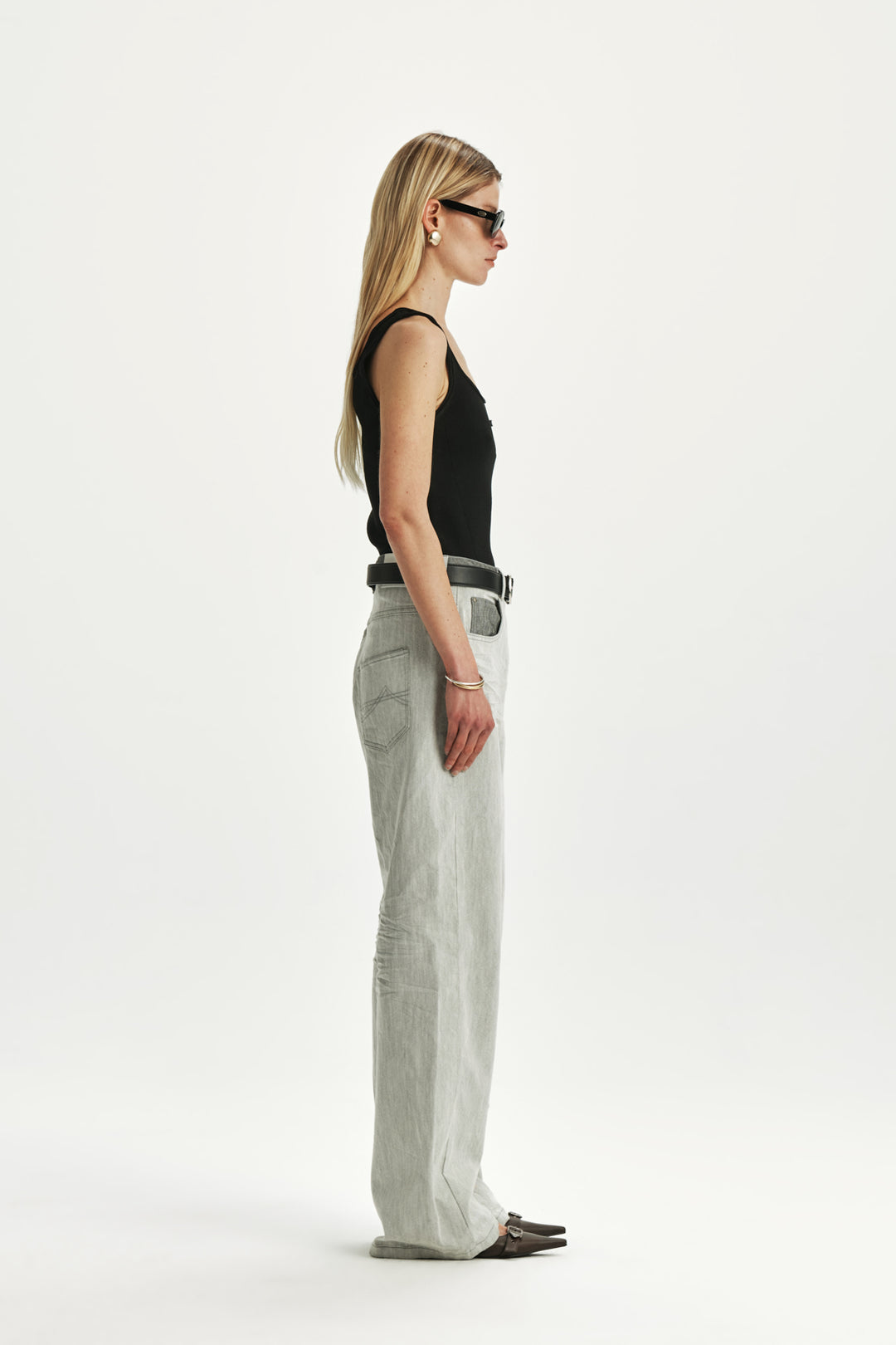 KIMMATIN Deconstruction Wide Denim Pants — Light Grey