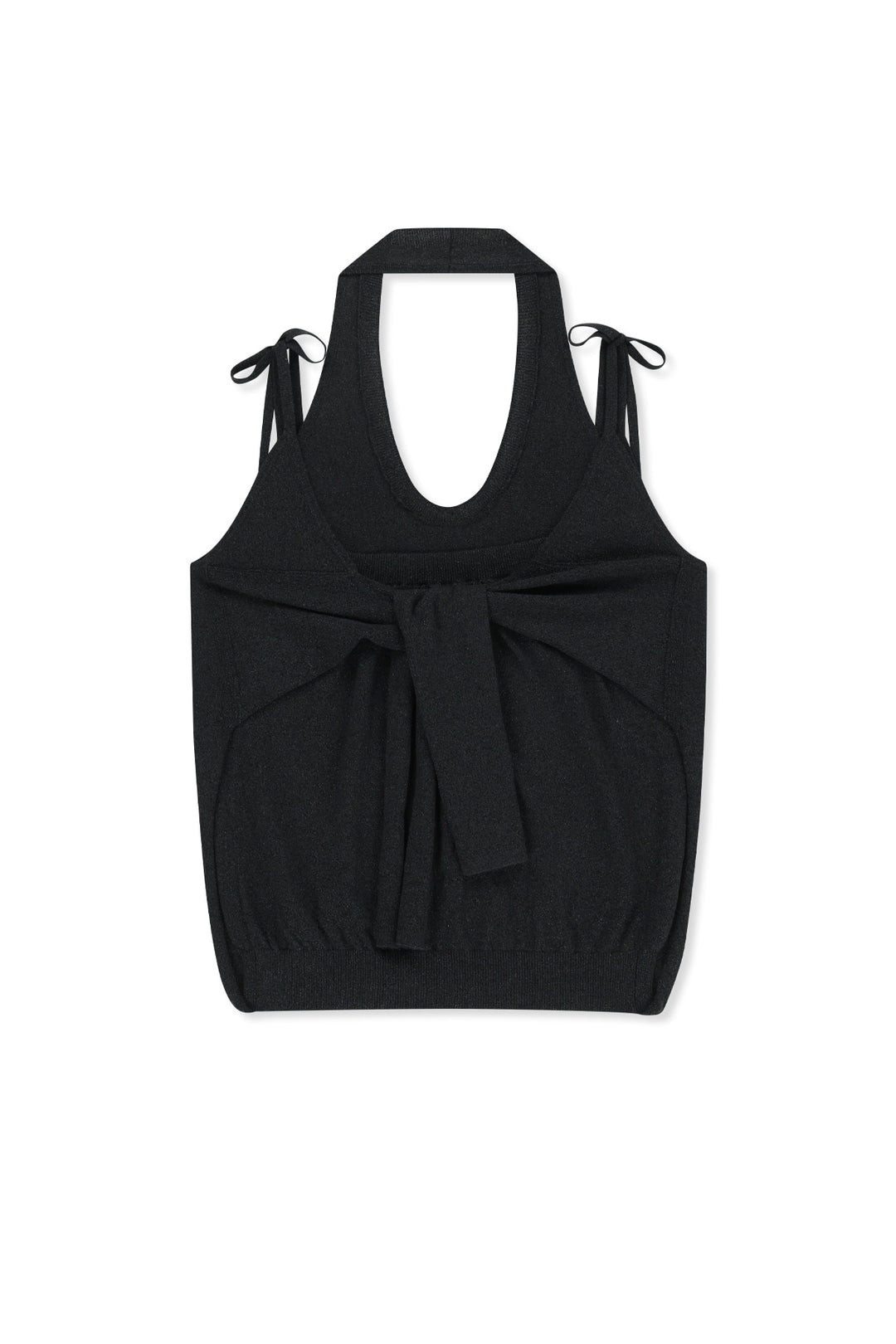 Matin Kim Layered Tie Halter Neck Knit Top — Black