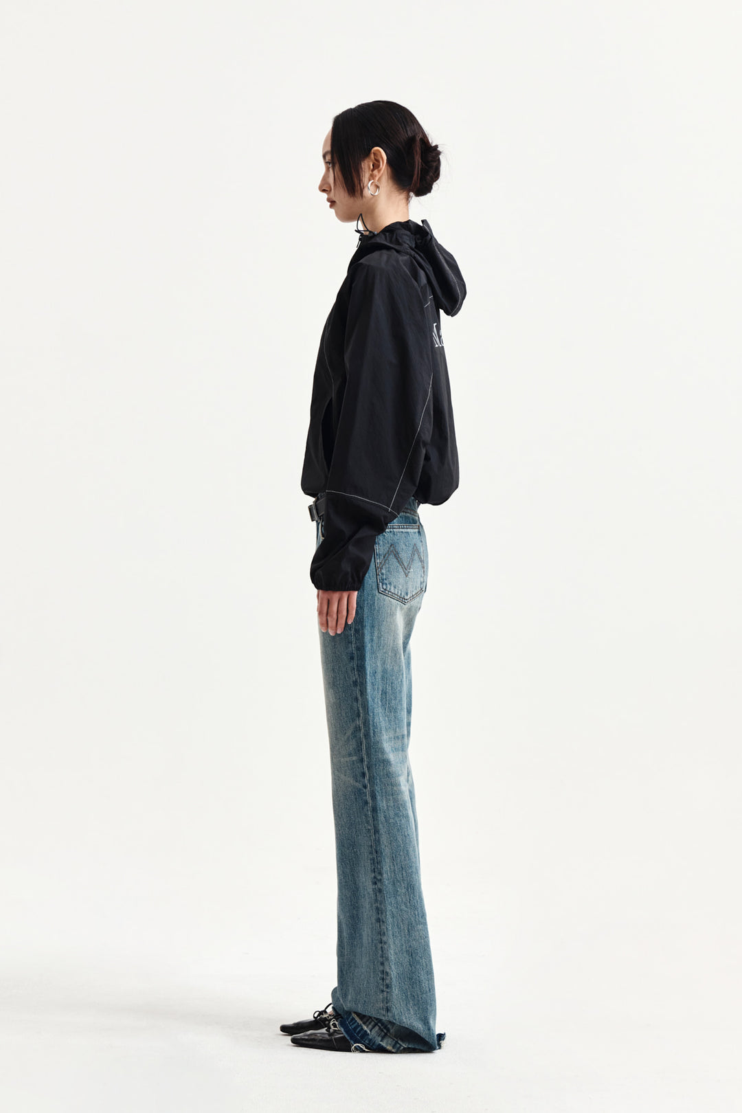 Matin Kim Cropped Back Logo Windbreaker — Black