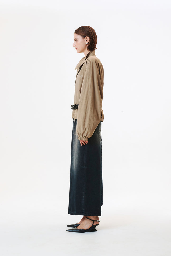 KIMMATIN Foldover Vintage Washed Denim Skirt — Black