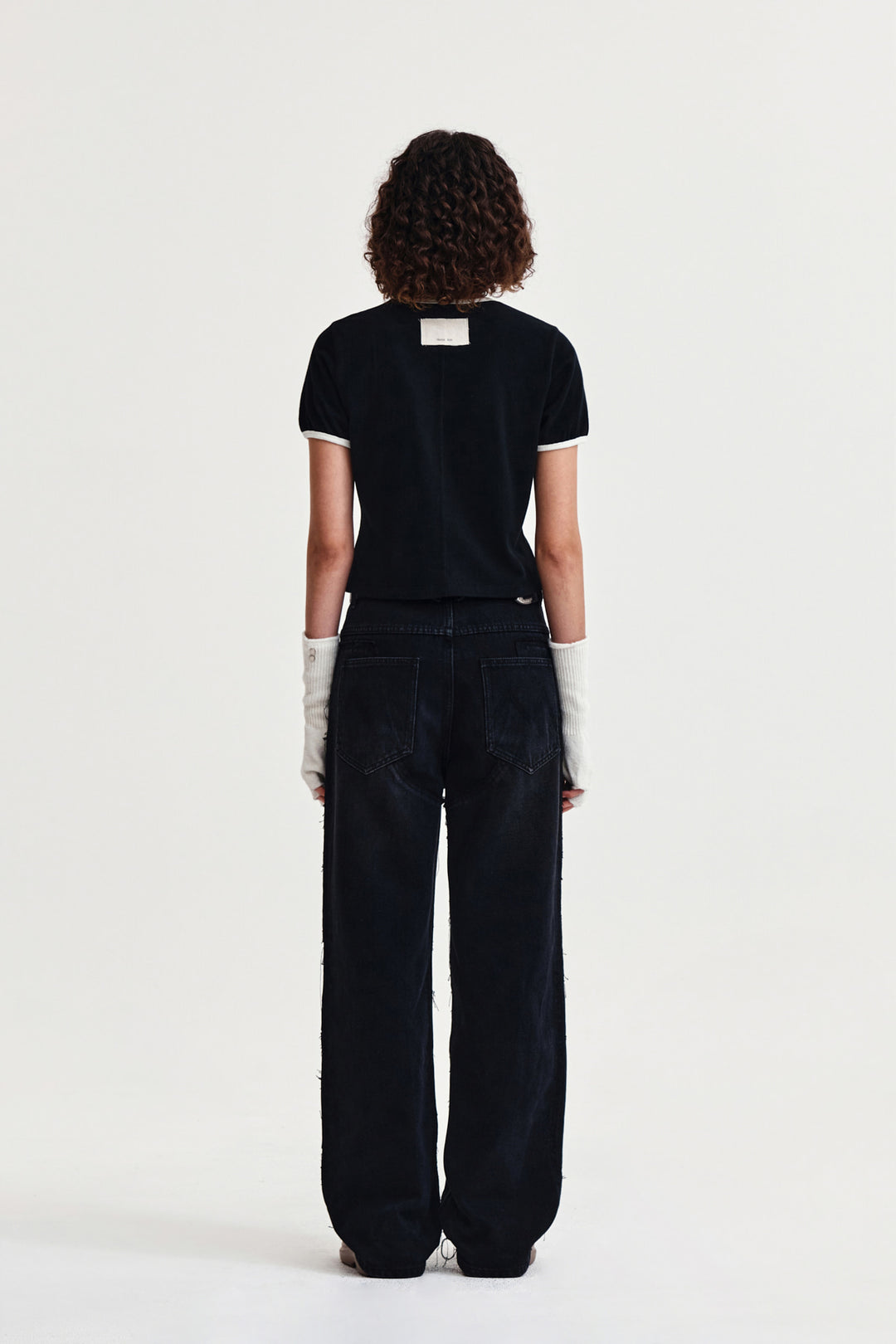 Matin Kim Stud Logo Ringer Top — Black