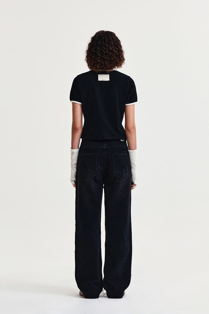Matin Kim Stud Logo Ringer Top — Black