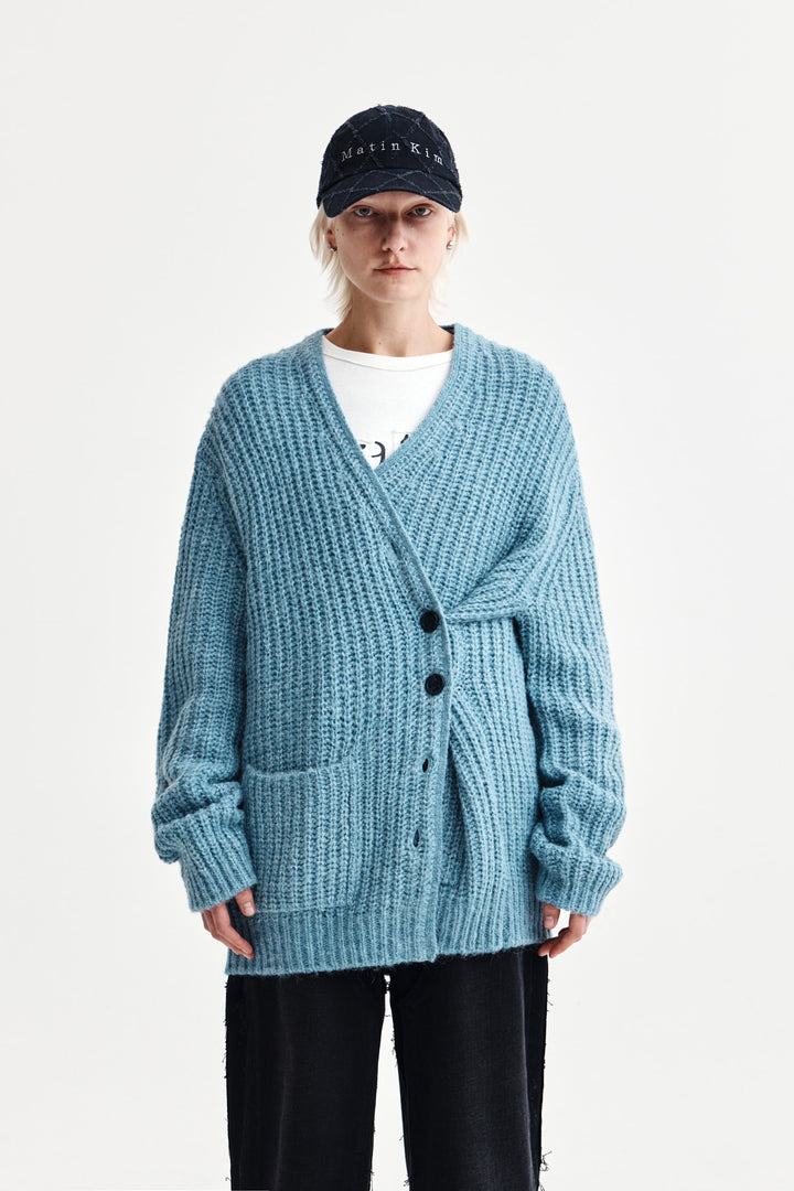Matin Kim Side Button Point Overfit Cardigan — Light Blue