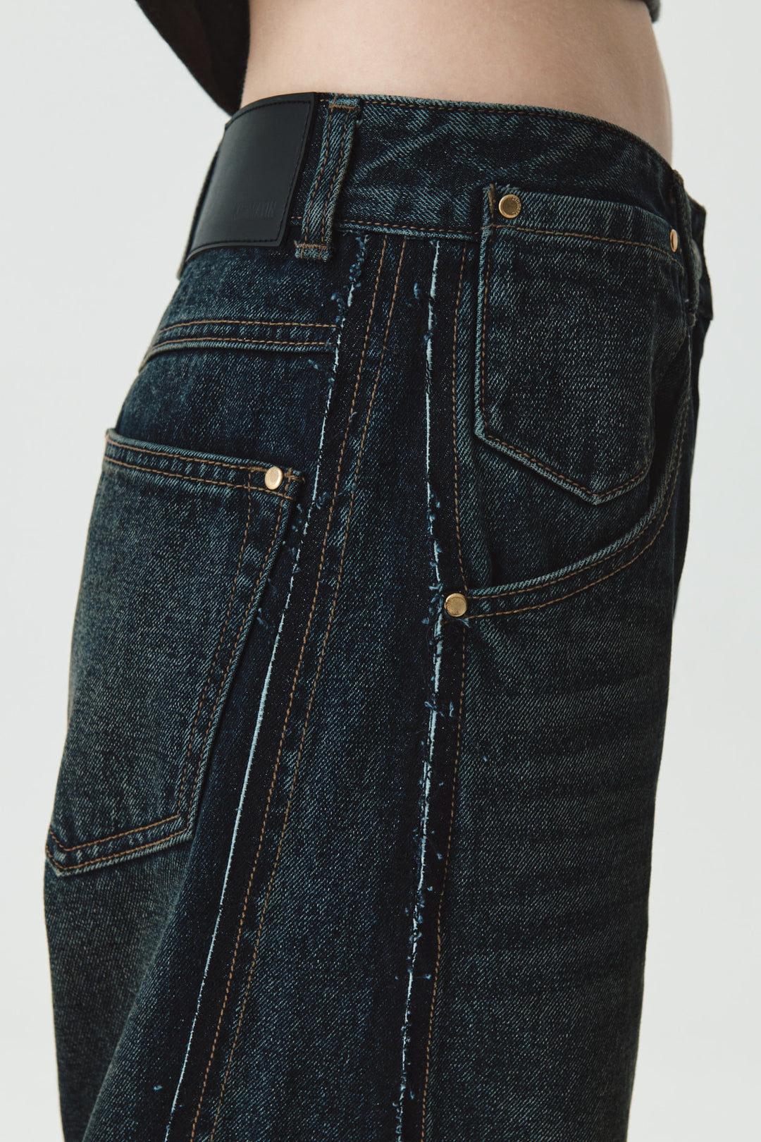 KIMMATIN Washed Cut Out Wide Denim — Navy blue