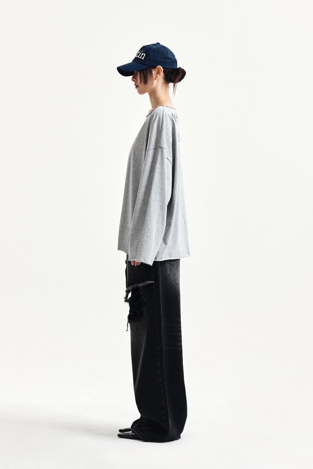Matin Kim Raw Hem Boat Neck Top — Gray