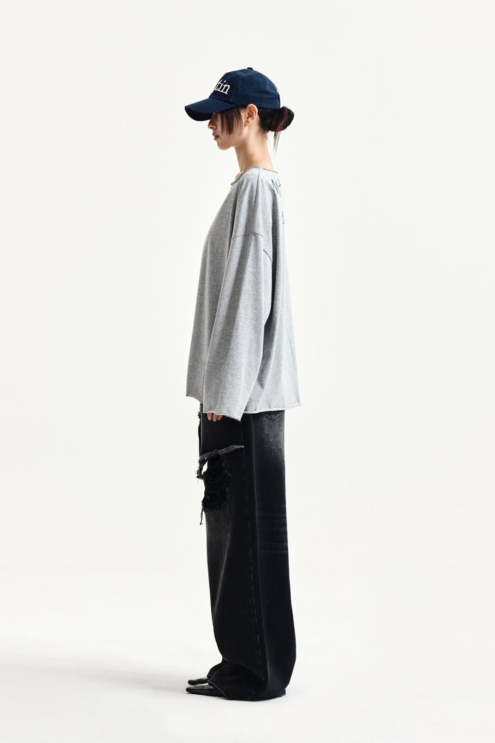 Matin Kim Raw Hem Boat Neck Top — Gray