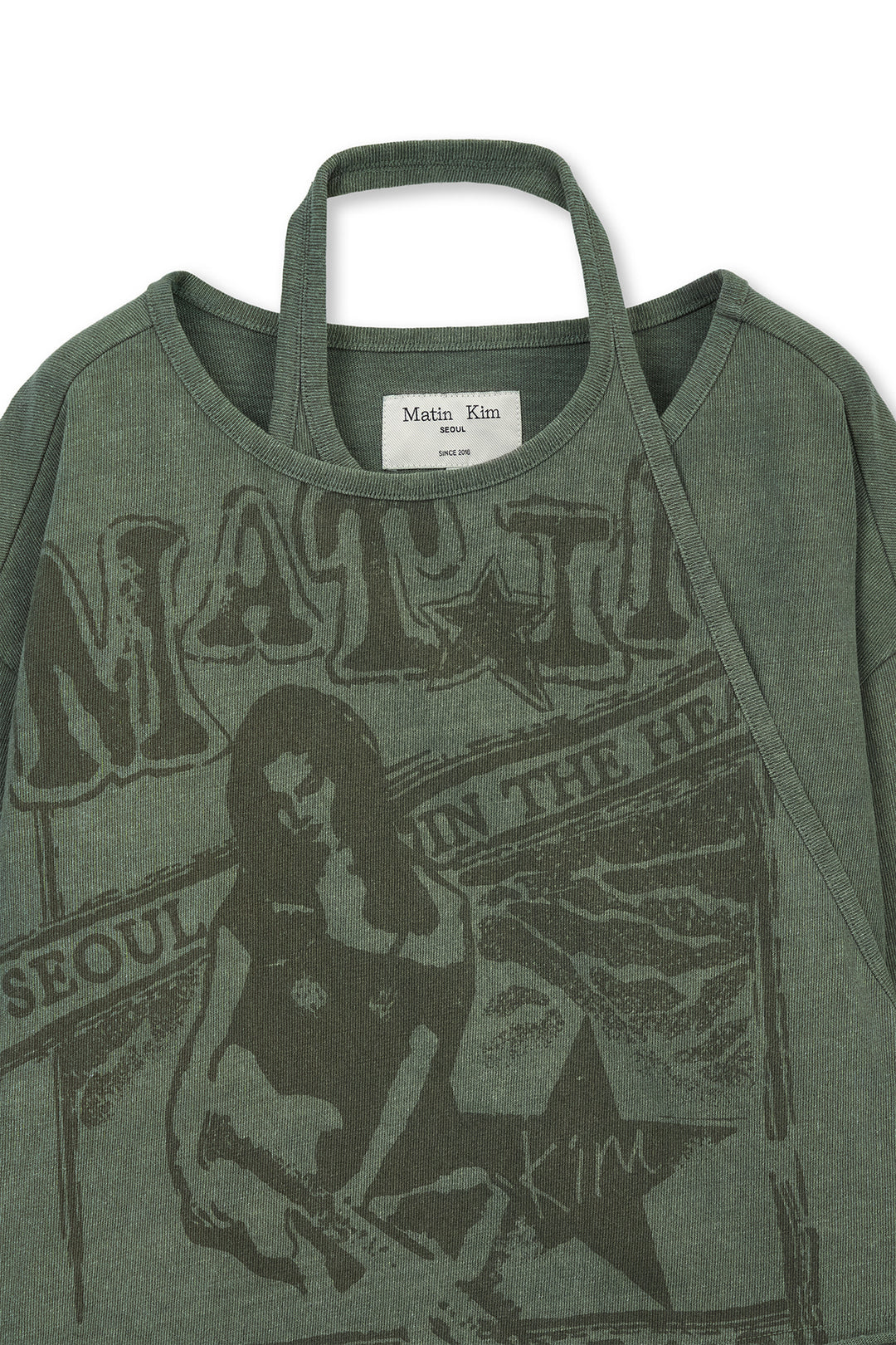 Matin Kim Vintage Graphic Layered Top — Khaki
