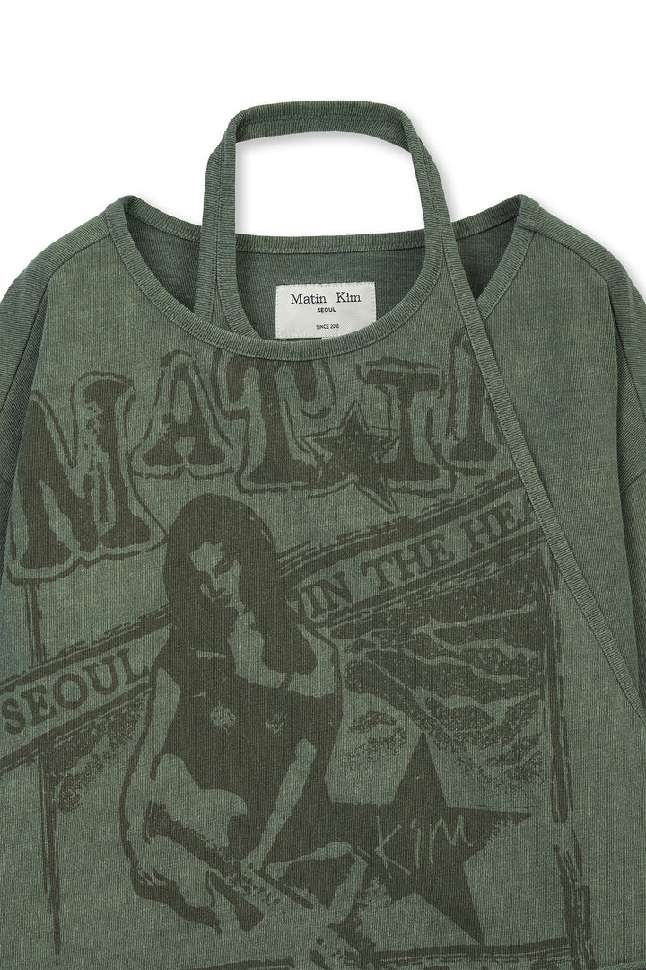 Matin Kim Vintage Graphic Layered Top — Khaki