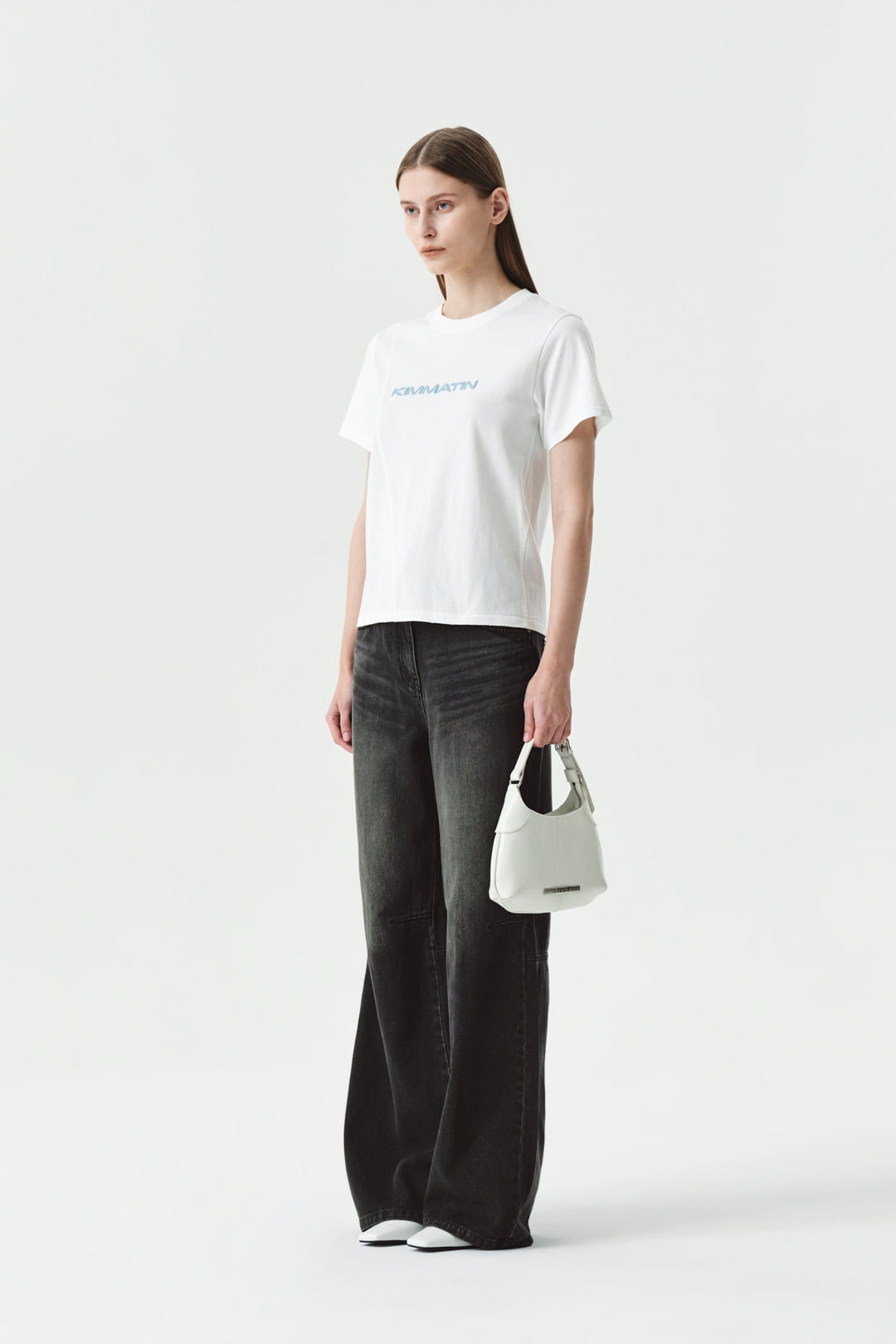 KIMMATIN Knee Point Wide Denim Pants — Gray