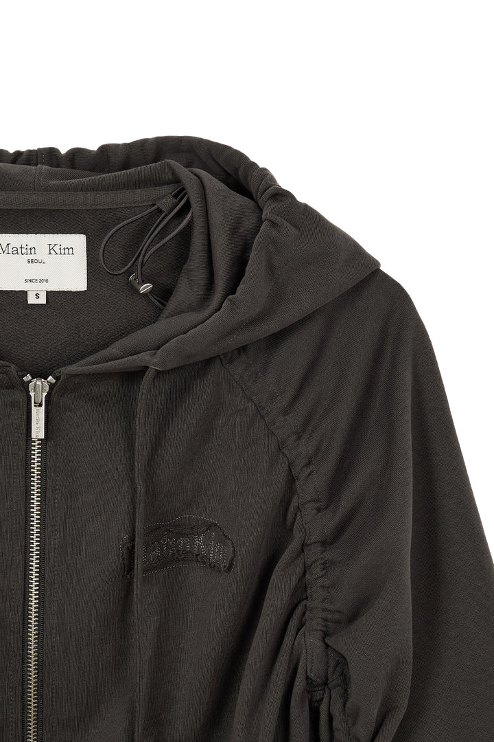 Matin Kim Sleeve String Detail Zip Hoody — Charcoal