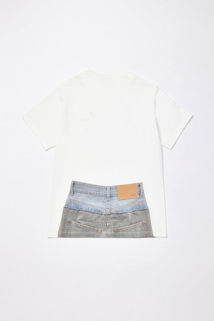 KIMMATIN Denim Printing Oversize Top — White