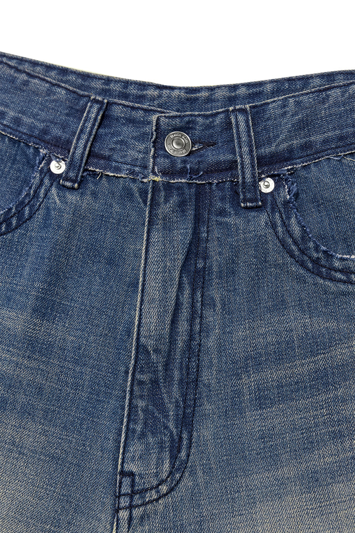 Matin Kim Rough Cut Line Point Denim — Blue