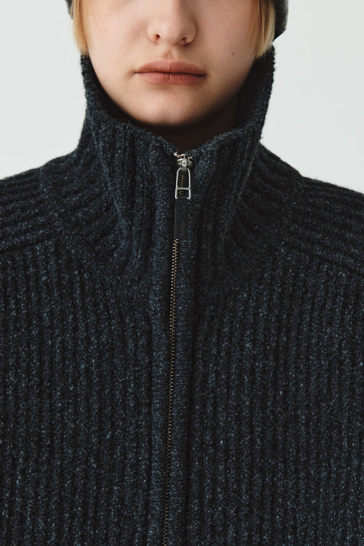 KIMMATIN High Neck Zip Up Cardigan — Charcoal