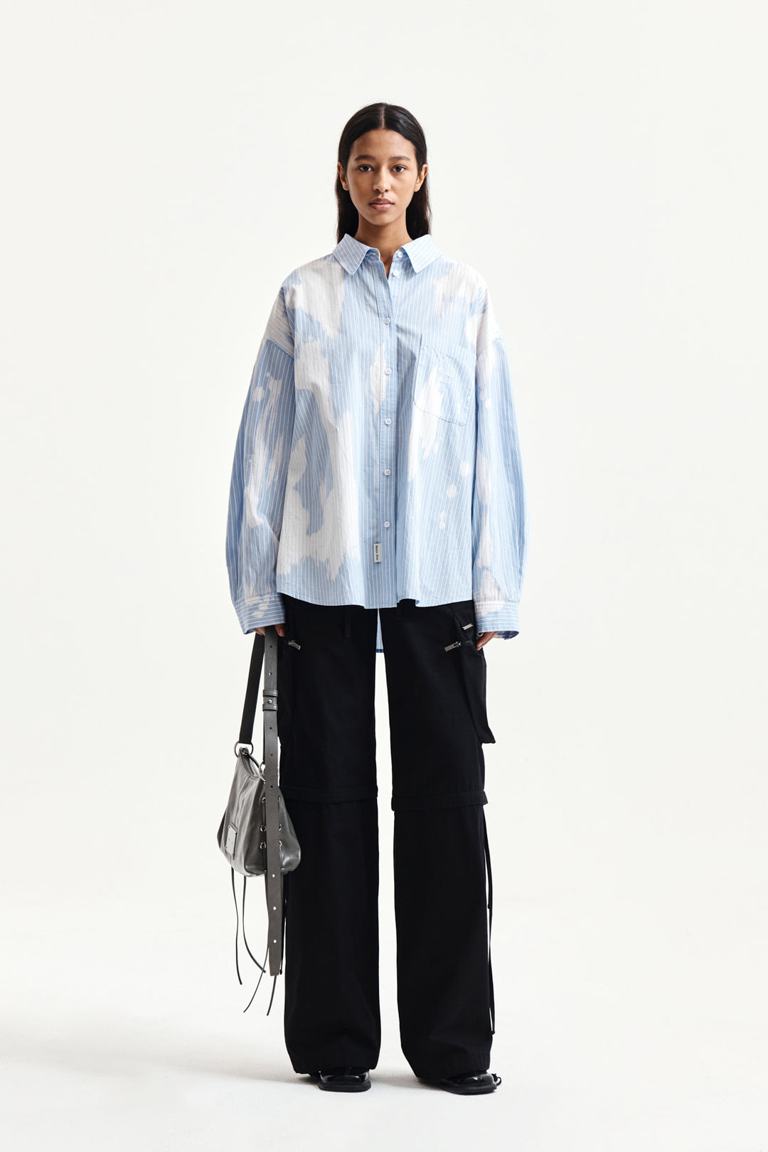 Matin Kim Embroidery Small Logo Shirt — Light Blue