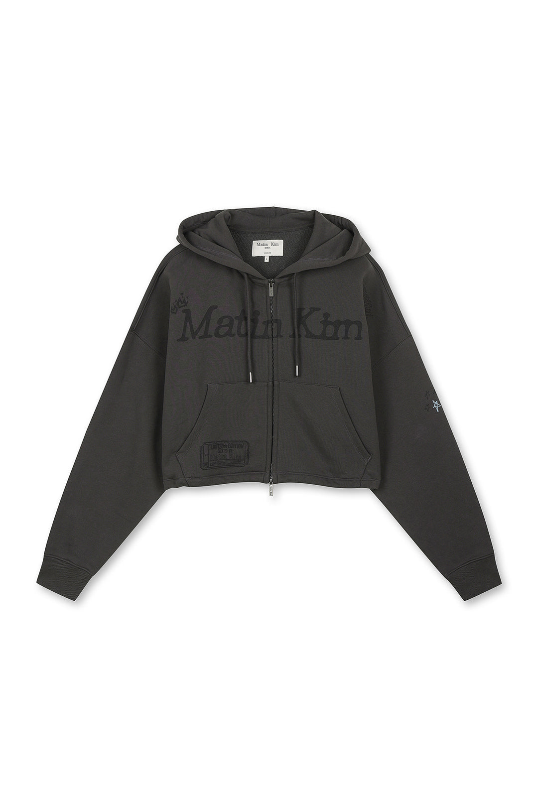 Matin Kim Graffiti Artwork Crop Hoody Zip Up — Charcoal