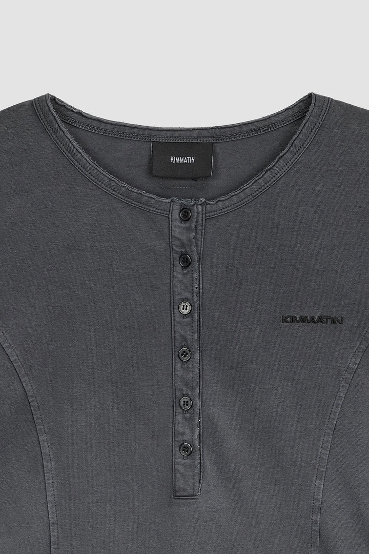 KIMMATIN Raw Cut Bodysuit Top — Charcoal