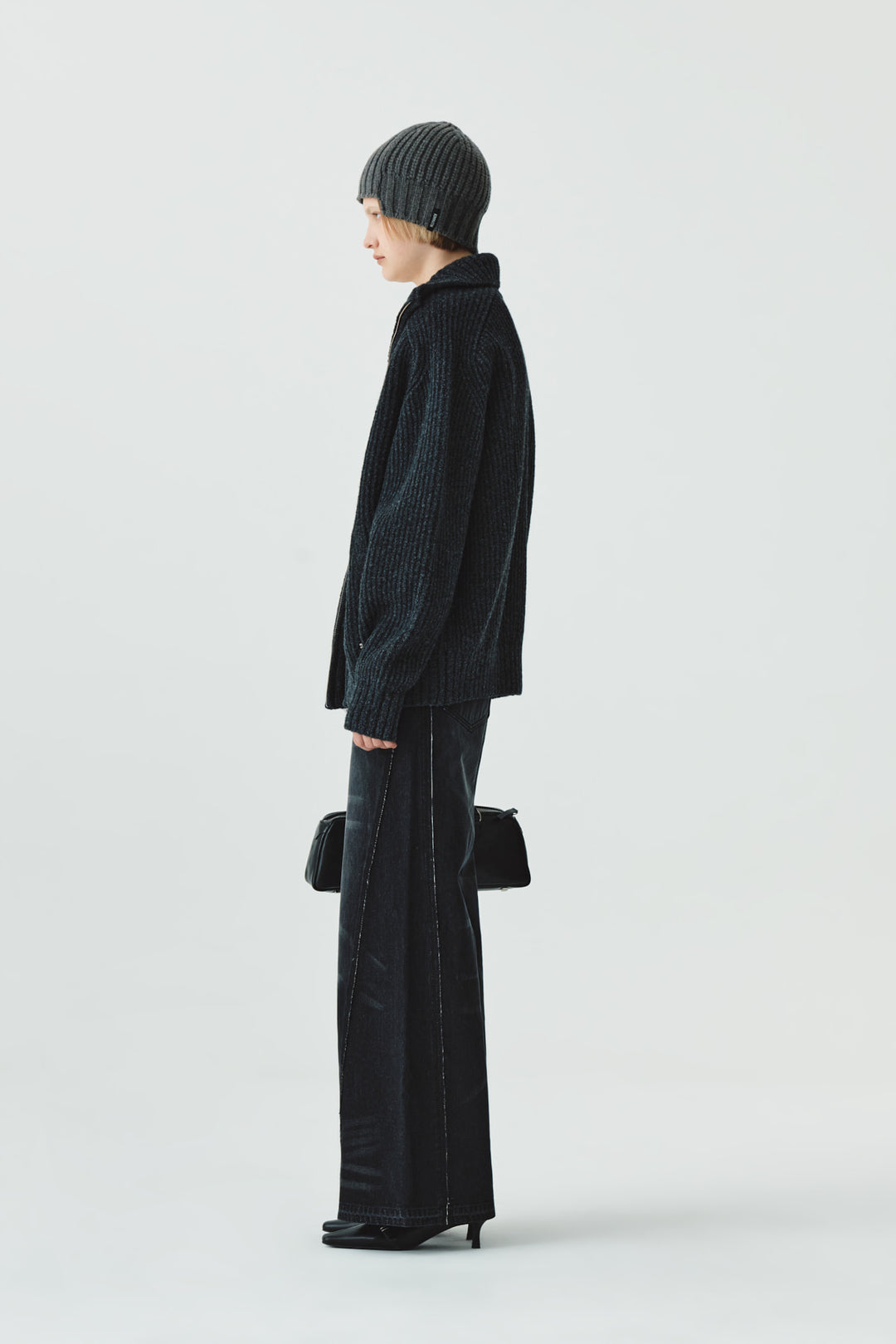 KIMMATIN High Neck Zip Up Cardigan — Charcoal