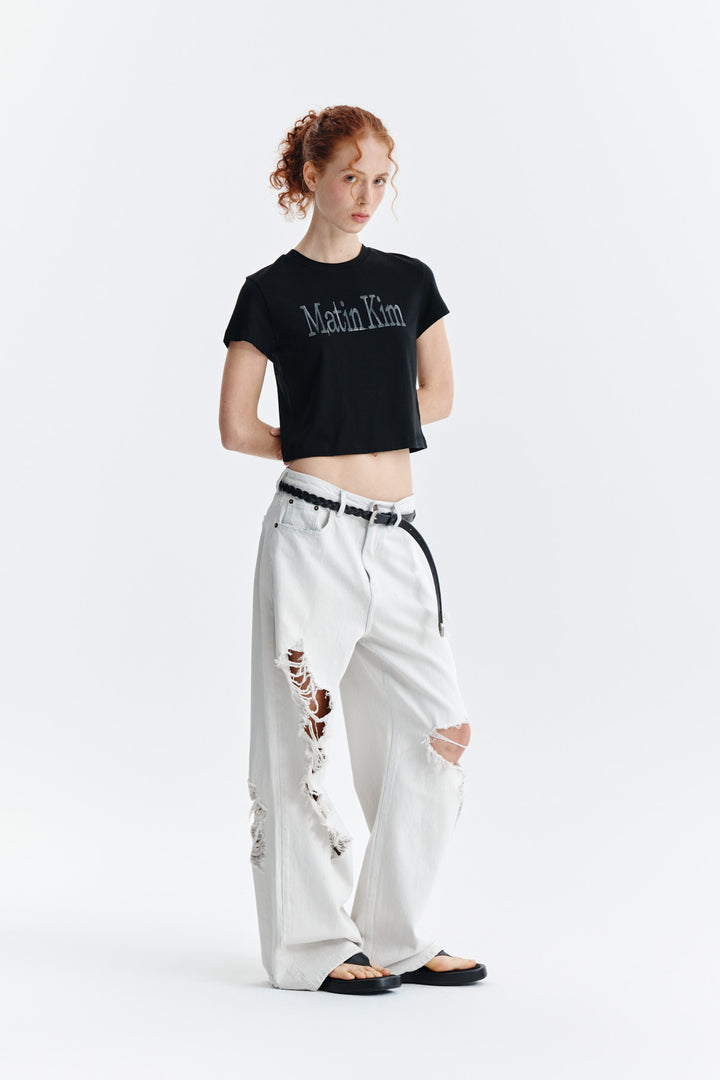 Matin Kim Pattern Artwork Logo Crop Top — Black