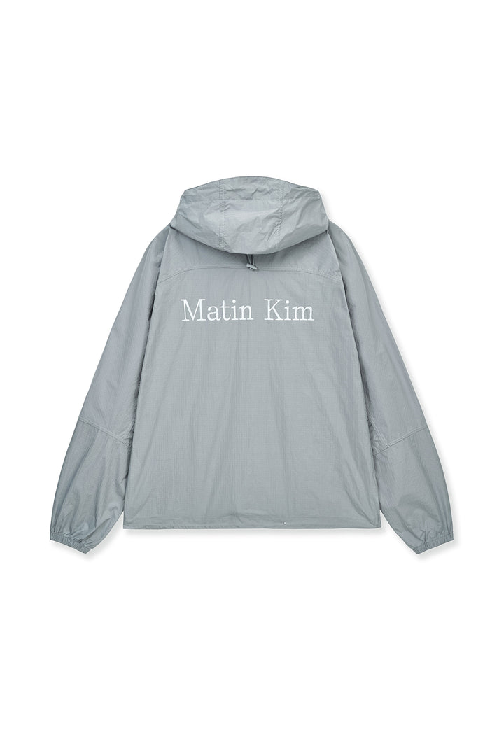 Matin Kim Back Logo Hoody Wind Breaker — Light Grey