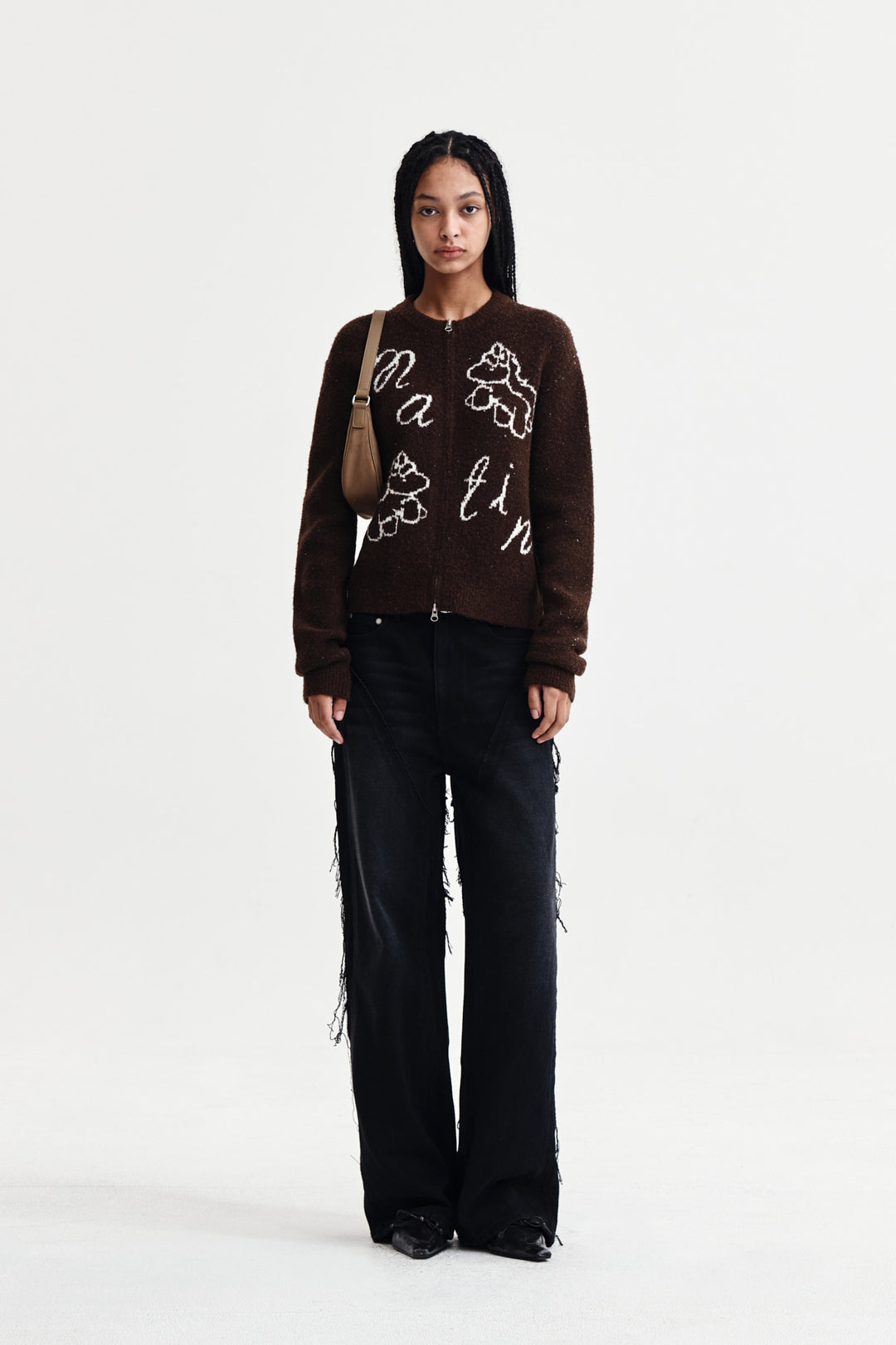 Matin Kim Poni Coni Knit Zip Up — Brown