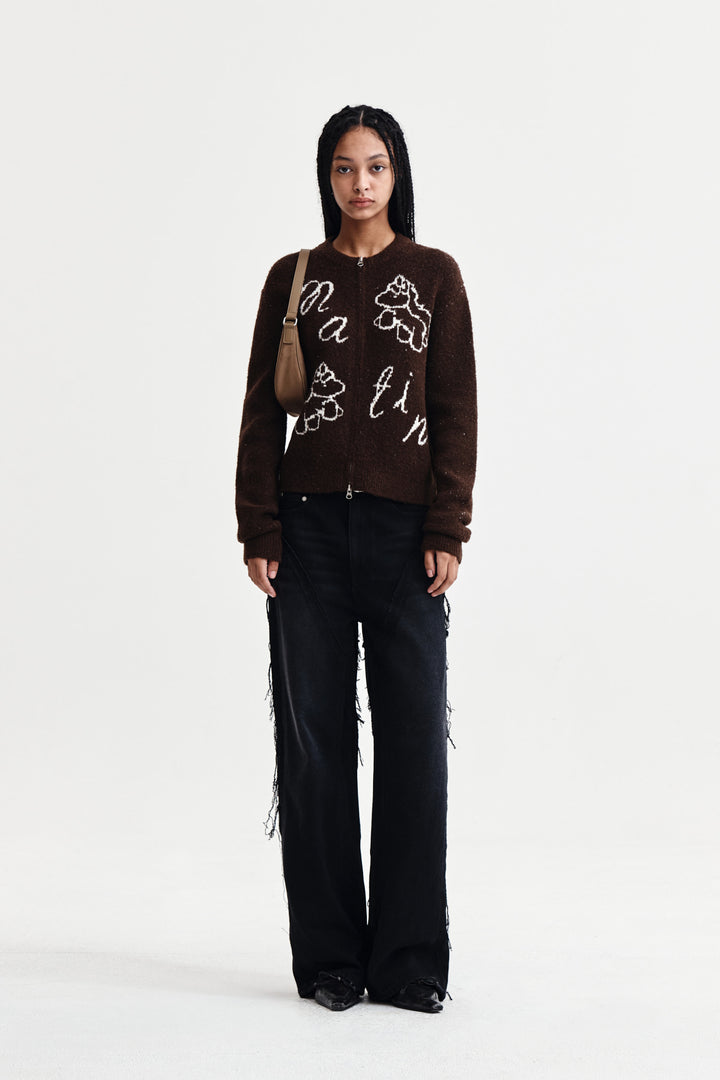 Matin Kim Poni Coni Knit Zip Up — Brown