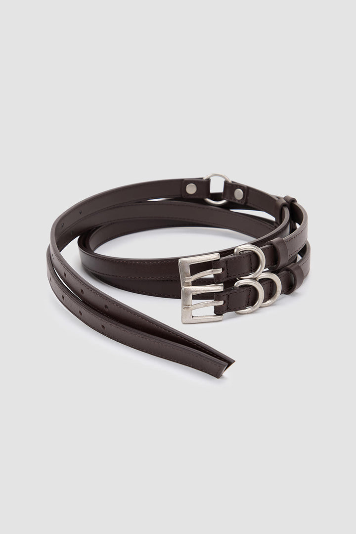 KIMMATIN Double Strap Leather Belt — Brown
