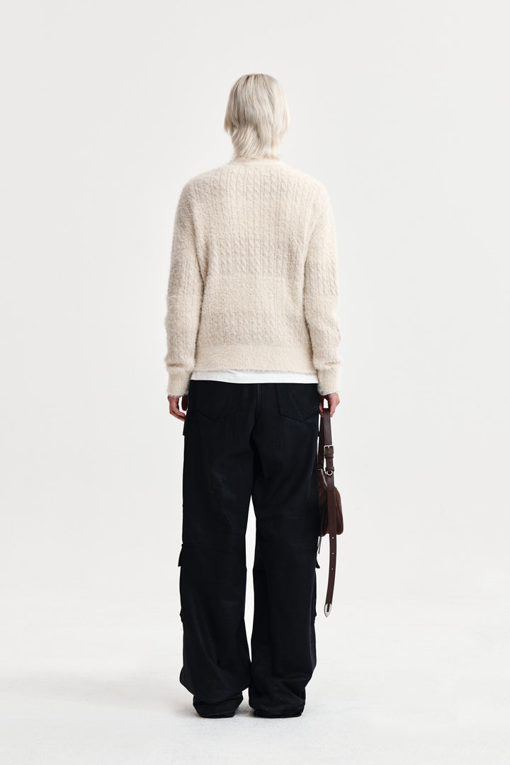 Matin Kim Hairy Cable Knit Pullover Light — Beige