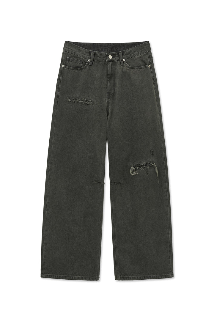 Matin Kim Back Logo Wide Denim — Charcoal