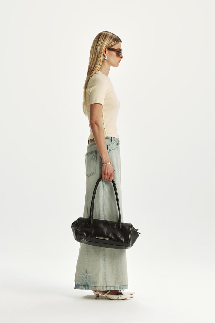KIMMATIN Waist Point Denim Maxi Skirt — Light Blue