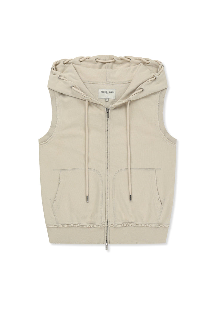 Matin Kim Back Logo Jersey Hood Vest — Beige