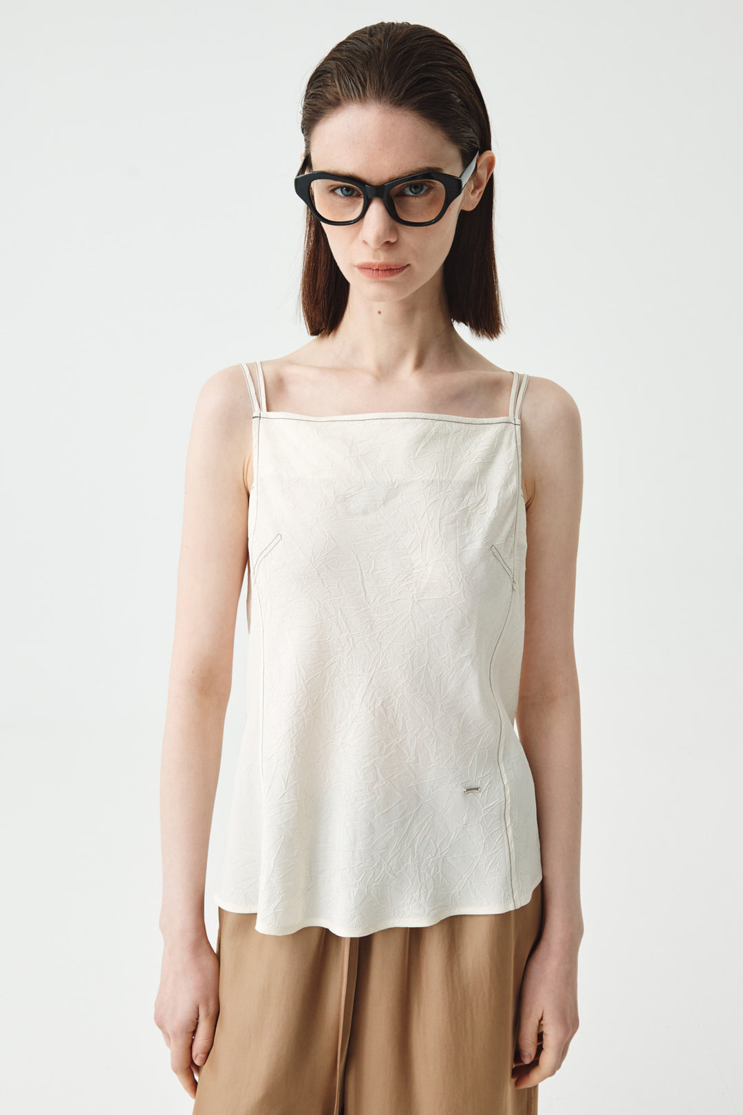 KIMMATIN Square Neck Crinkle Sleeveless — Ivory