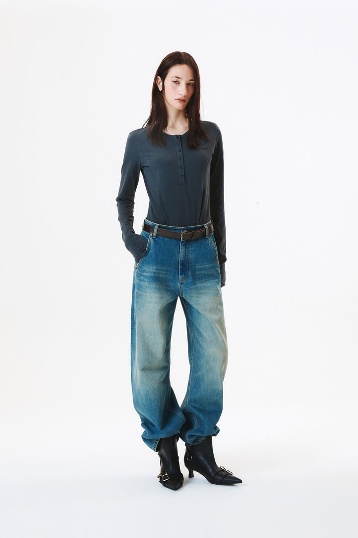KIMMATIN Washed Wide Denim Pants — Blue