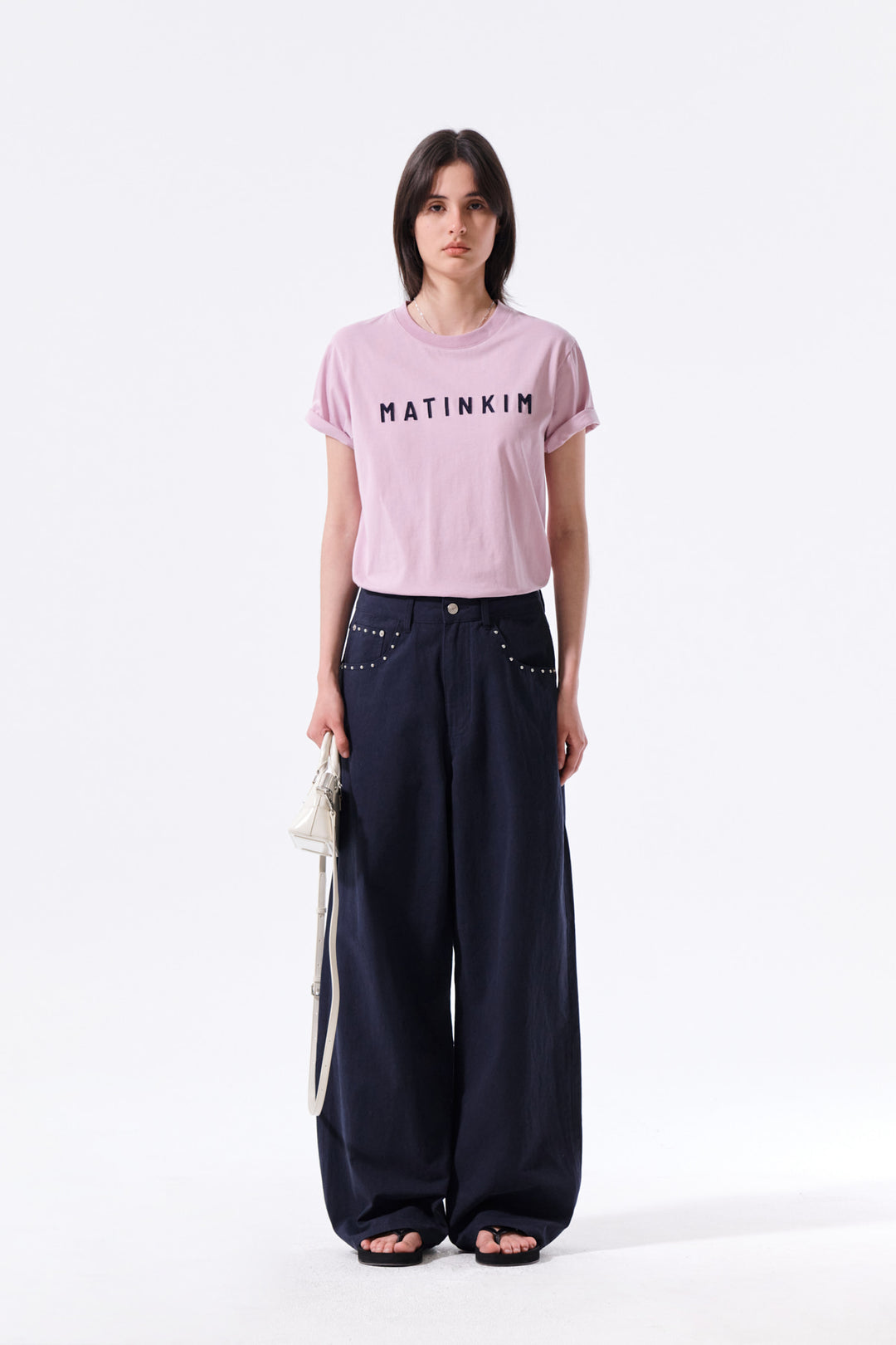 Matin Kim Stud Point Color Denim Pants — Navy blue