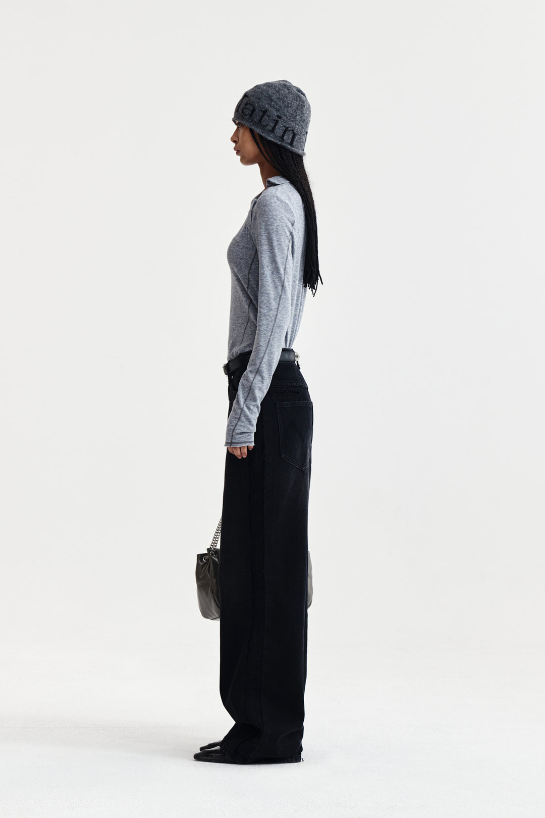 Matin Kim Button Slit Half Neck Top — Gray