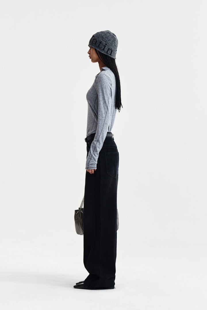 Matin Kim Button Slit Half Neck Top — Gray