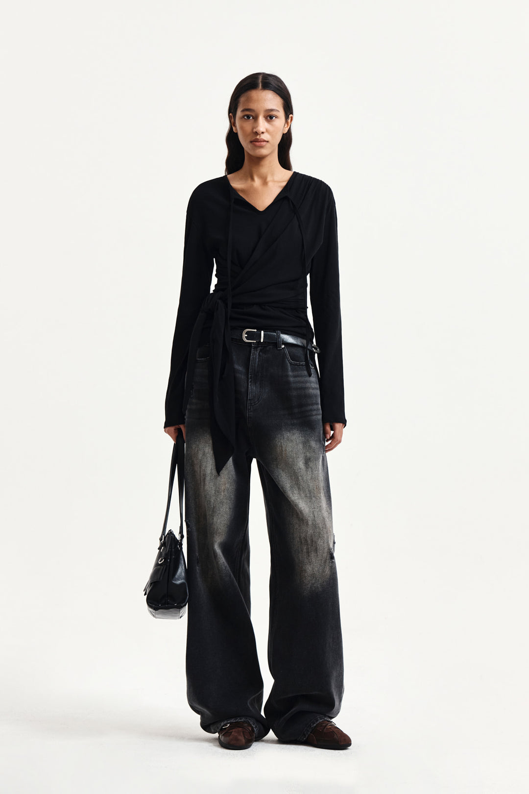 Matin Kim Tied Drapery Top — Black