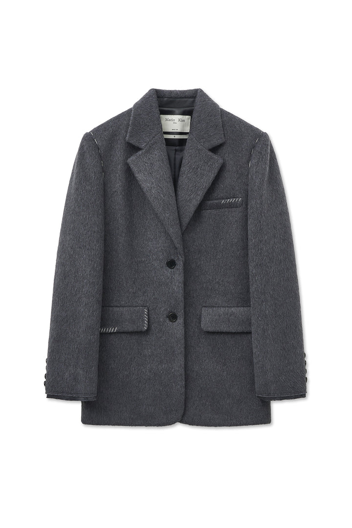Matin Kim Hairy Overfit Stitch Single Jacket — Gray