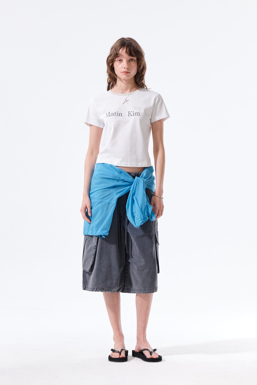 Matin Kim Tonal Rib Logo Crop Top — White