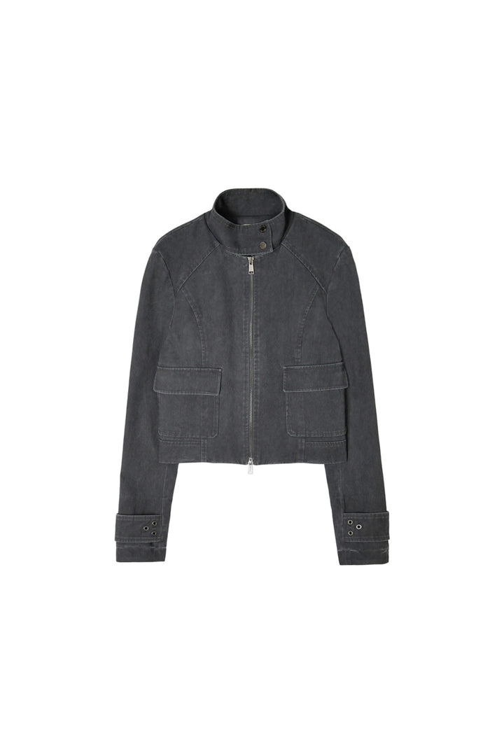 Matin Kim Washed Slim Biker Jumper — Charcoal