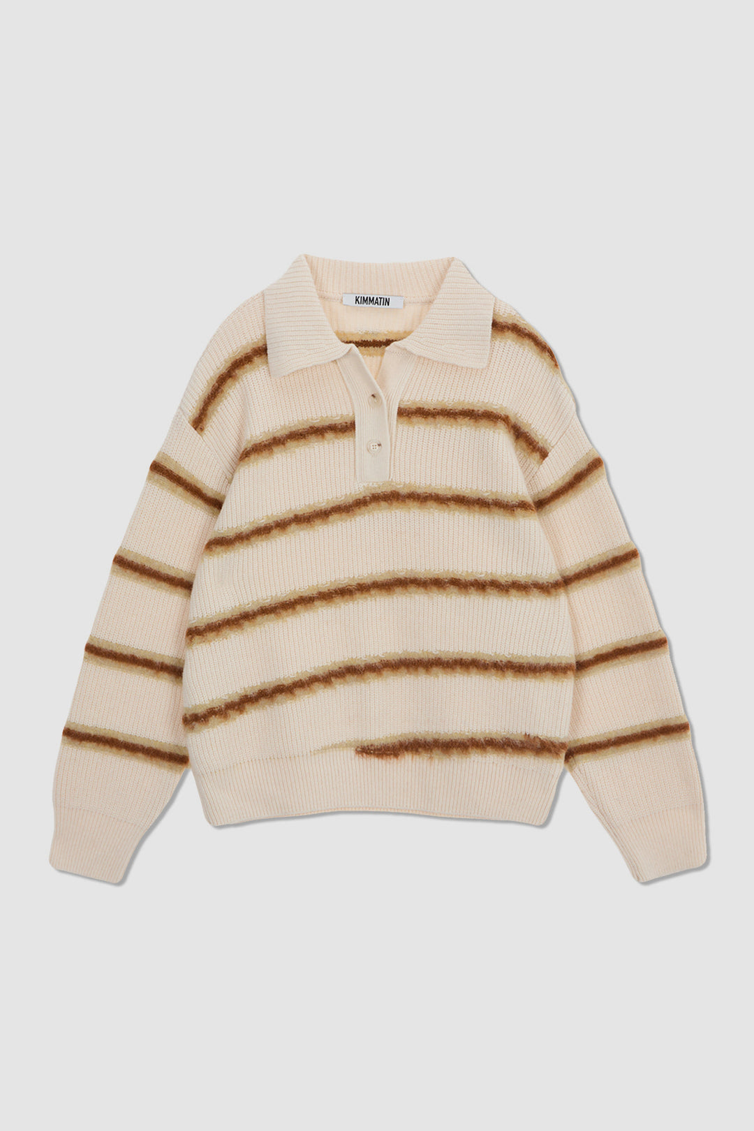KIMMATIN Hairy Stripe Piqué Knit Top — Ivory