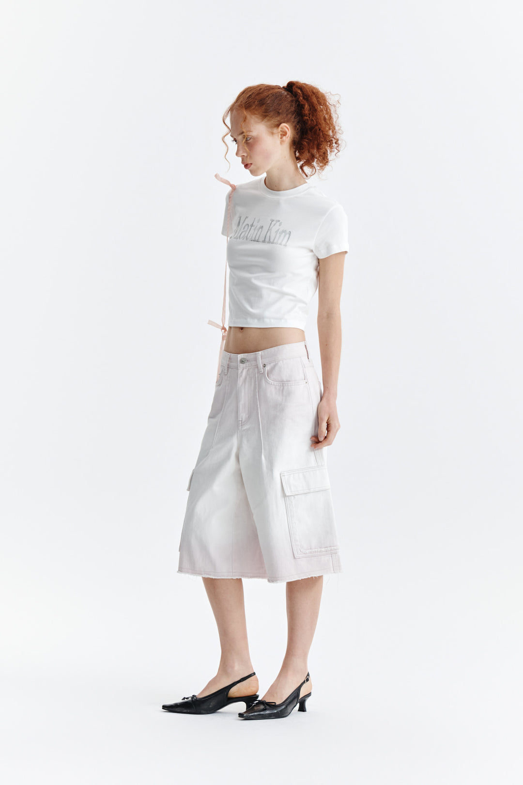 Matin Kim Pattern Artwork Logo Crop Top — White