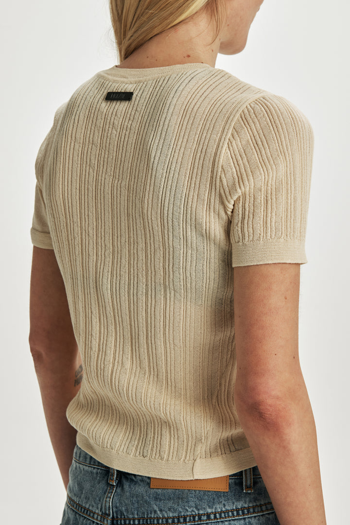 KIMMATIN Sheer Half Sleeve Knit Top — Ivory