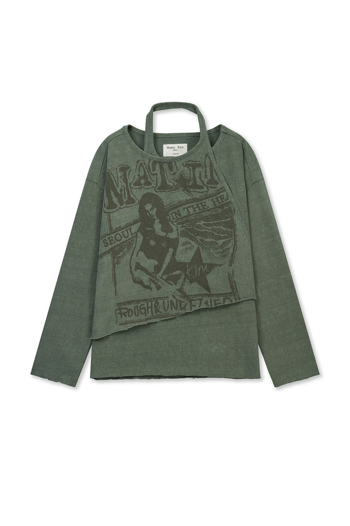 Matin Kim Vintage Graphic Layered Top — Khaki