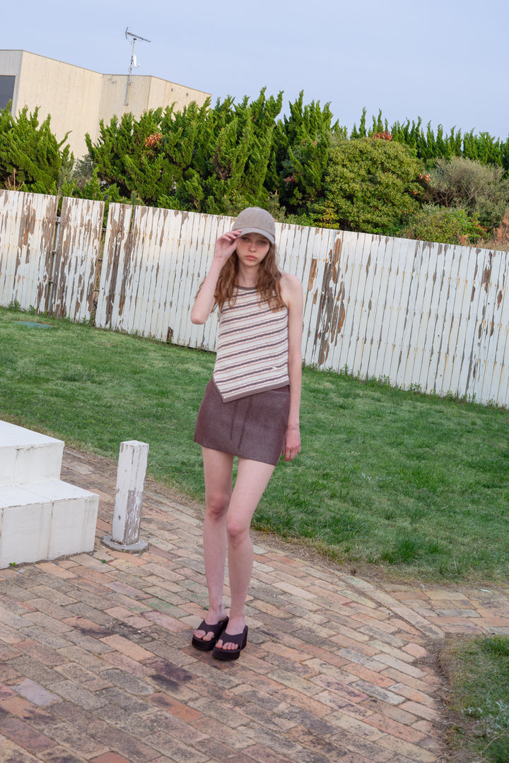 Matin Kim Multi Stripe Sleeveless Knit Top — Brown